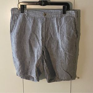 Peter Millar Blue and White Striped Linen Shorts, Size 36